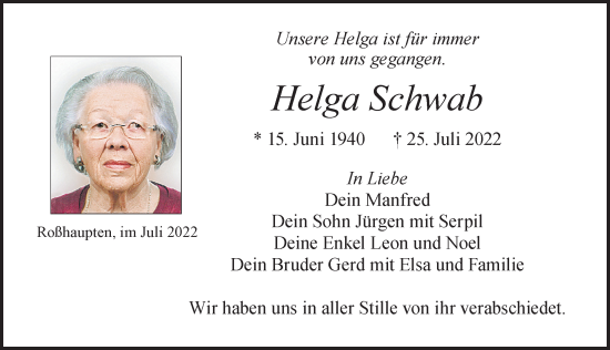 Traueranzeige von Helga Schwab von Allgäuer Zeitung, Füssen