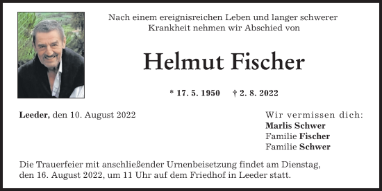 Traueranzeige von Helmut Fischer von Augsburger Allgemeine, Landsberger Tagblatt