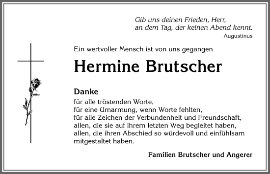 Traueranzeige von Hermine Brutscher von Allgäuer Zeitung, Kaufbeuren/Buchloe