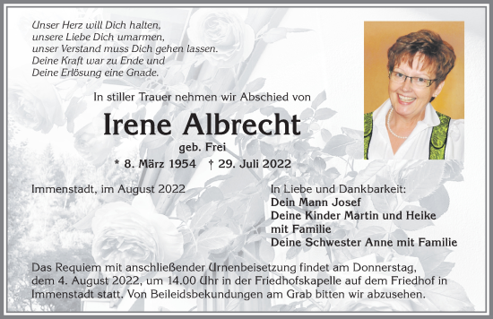 Traueranzeige von Irene Albrecht von Allgäuer Anzeigeblatt