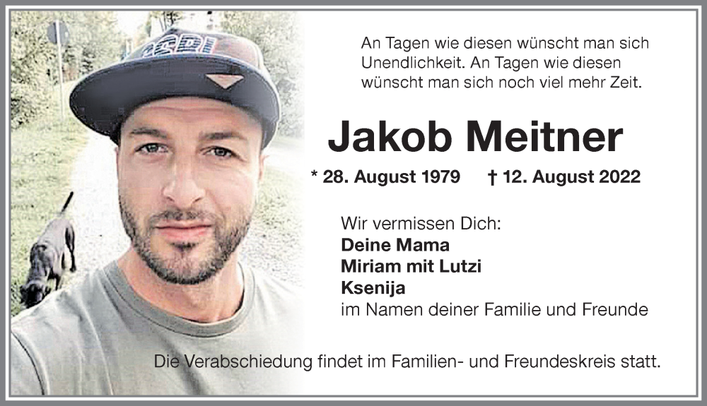  Traueranzeige für Jakob Meitner vom 24.08.2022 aus Allgäuer Zeitung,Kempten