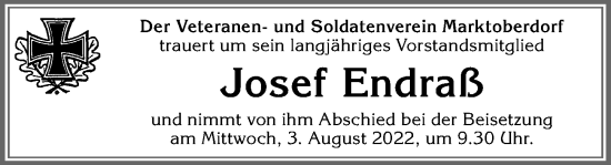 Traueranzeige von Josef Endraß von Allgäuer Zeitung, Marktoberdorf