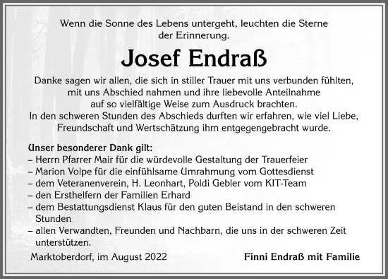 Traueranzeige von Josef Endraß von Allgäuer Zeitung, Marktoberdorf
