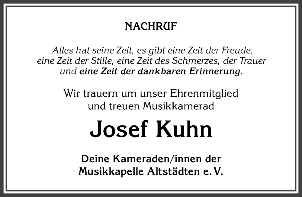  Traueranzeige für Josef Kuhn vom 11.08.2022 aus Allgäuer Anzeigeblatt