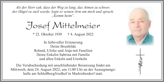 Traueranzeige von Josef Mittelmeier von Allgäuer Zeitung, Marktoberdorf