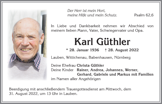 Traueranzeige von Karl Güthler von Memminger Zeitung