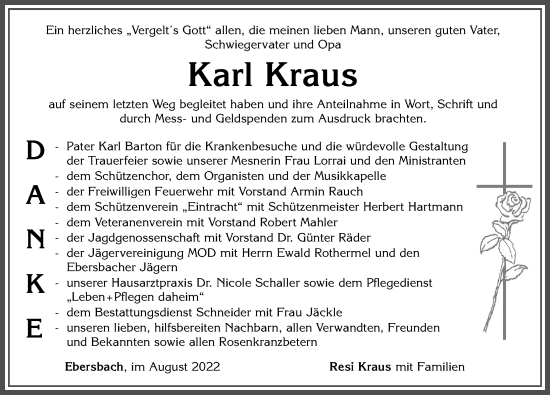 Traueranzeige von Karl Kraus von Allgäuer Zeitung, Marktoberdorf
