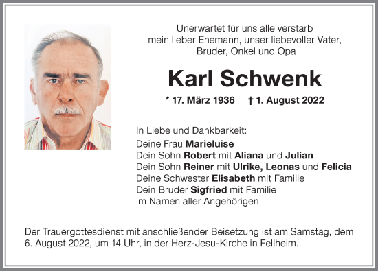 Traueranzeige von Karl Schwenk von Memminger Zeitung