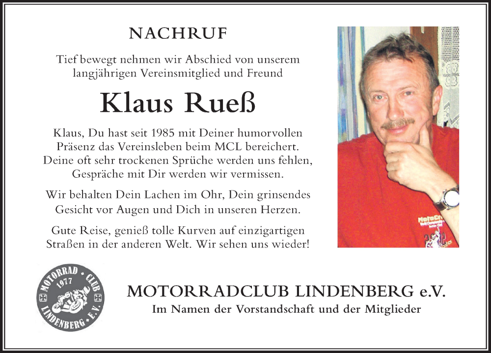  Traueranzeige für Klaus Rueß vom 20.08.2022 aus Der Westallgäuer
