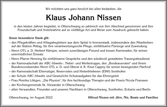 Traueranzeige von Klaus Johann Nissen von Allgäuer Anzeigeblatt