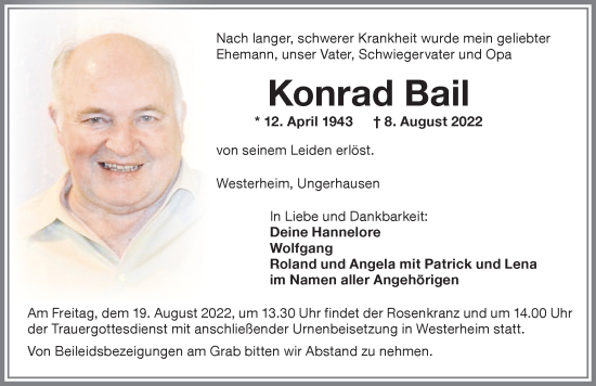 Traueranzeige von Konrad Bail von Memminger Zeitung