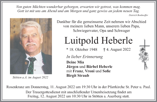 Traueranzeige von Luitpold Heberle von Allgäuer Zeitung, Marktoberdorf