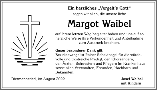 Traueranzeige von Margot Waibel von Allgäuer Zeitung,Kempten