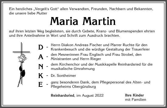 Traueranzeige von Maria Martin von Allgäuer Zeitung, Marktoberdorf
