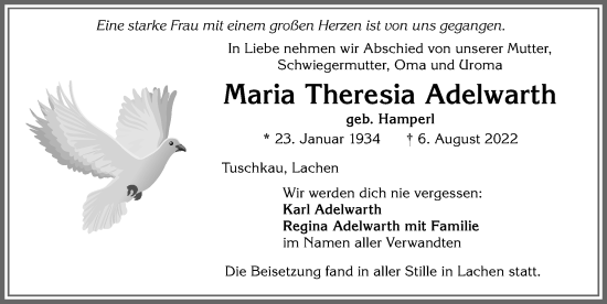 Traueranzeige von Maria Theresia Adelwarth von Memminger Zeitung