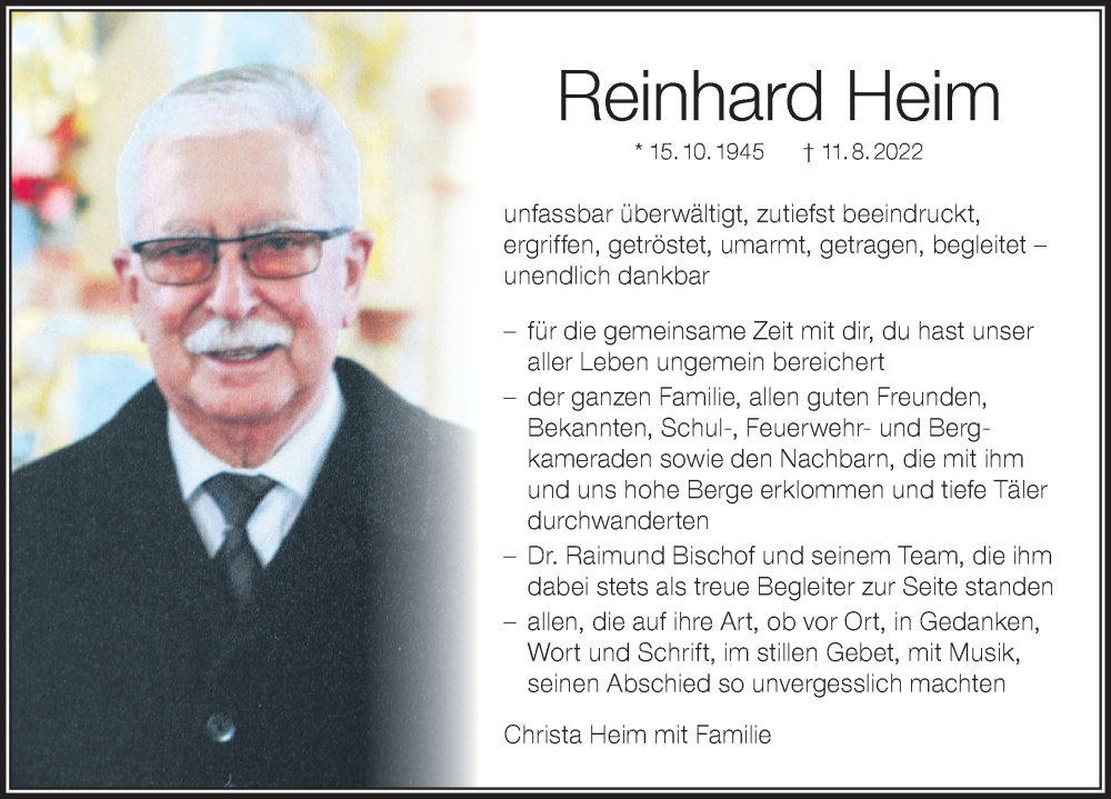  Traueranzeige für Reinhard Heim vom 27.08.2022 aus Der Westallgäuer