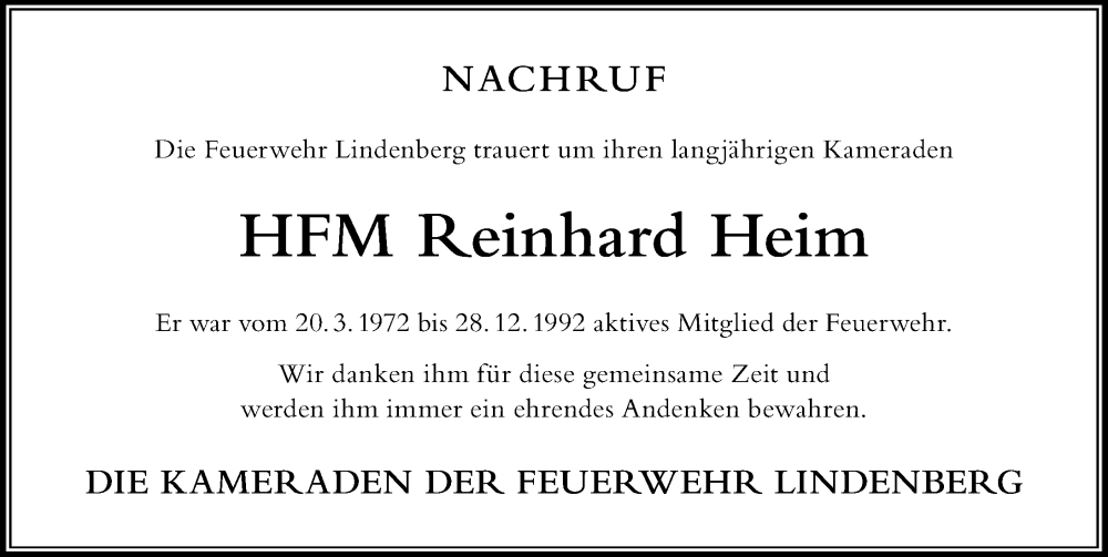  Traueranzeige für Reinhard Heim vom 17.08.2022 aus Der Westallgäuer