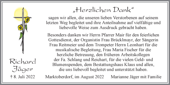 Traueranzeige von Richard Jäger von Allgäuer Zeitung, Marktoberdorf