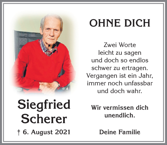 Traueranzeige von Siegfried Scherer von Allgäuer Zeitung,Kempten