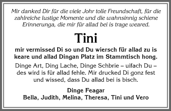 Traueranzeige von Tini  von Allgäuer Anzeigeblatt