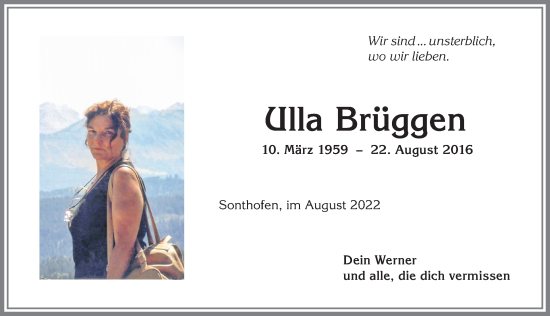 Traueranzeige von Ulla Brüggen von Allgäuer Anzeigeblatt