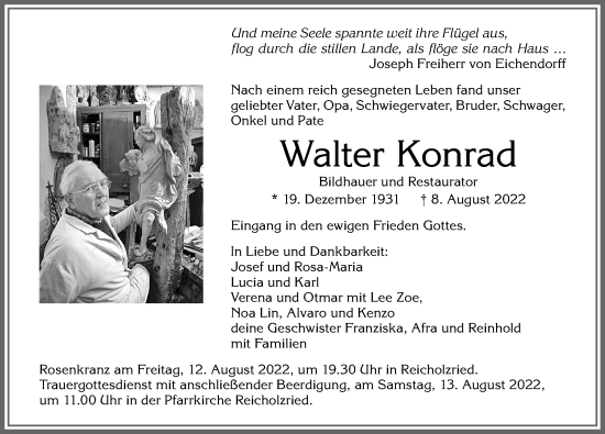 Traueranzeige von Walter Konrad von Allgäuer Zeitung,Kempten
