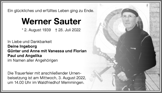 Traueranzeige von Werner Sauter von Memminger Zeitung