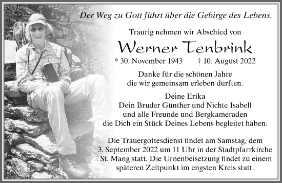 Traueranzeige von Werner Tenbrink von Allgäuer Zeitung, Füssen