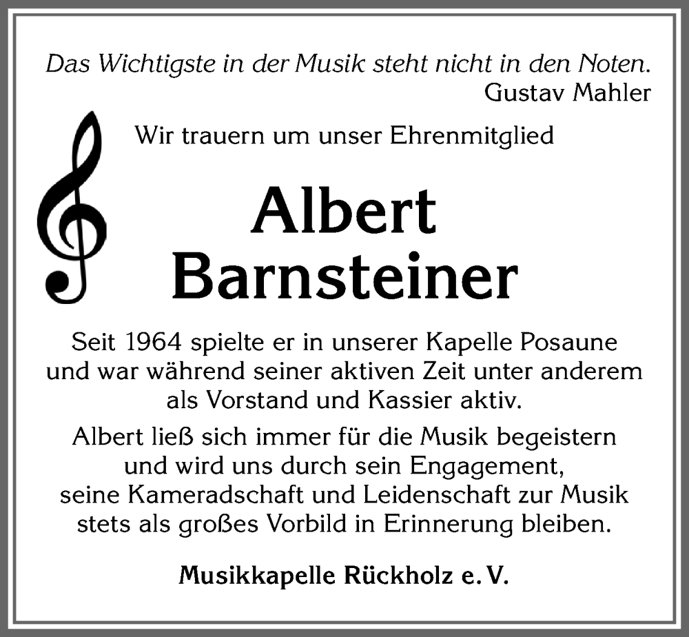  Traueranzeige für Albert Barnsteiner vom 20.09.2022 aus Allgäuer Zeitung, Füssen