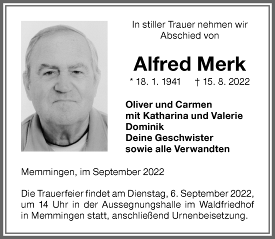 Traueranzeige von Alfred Merk von Memminger Zeitung