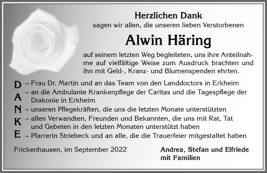 Traueranzeige von Alwin Häring von Memminger Zeitung