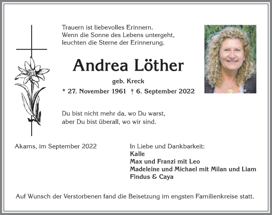 Traueranzeige von Andrea Löther von Allgäuer Anzeigeblatt