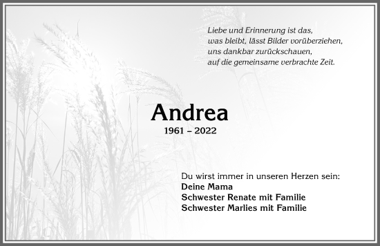 Traueranzeige von Andrea Löther von Allgäuer Anzeigeblatt
