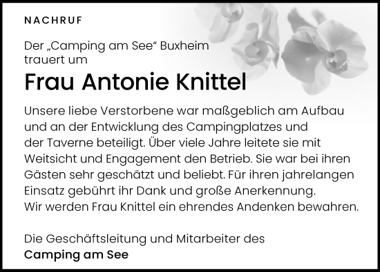Traueranzeige von Antonie Knittel von Memminger Zeitung