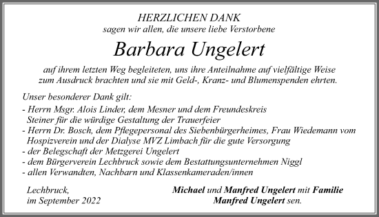 Traueranzeige von Barbara Ungelert von Allgäuer Zeitung, Füssen