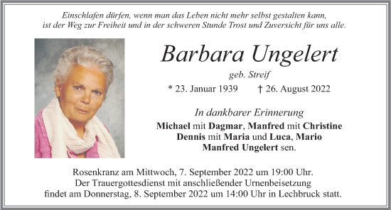 Traueranzeige von Barbara Ungelert von Allgäuer Zeitung, Füssen