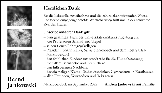 Traueranzeige von Bernd Jankowski von Allgäuer Zeitung, Marktoberdorf