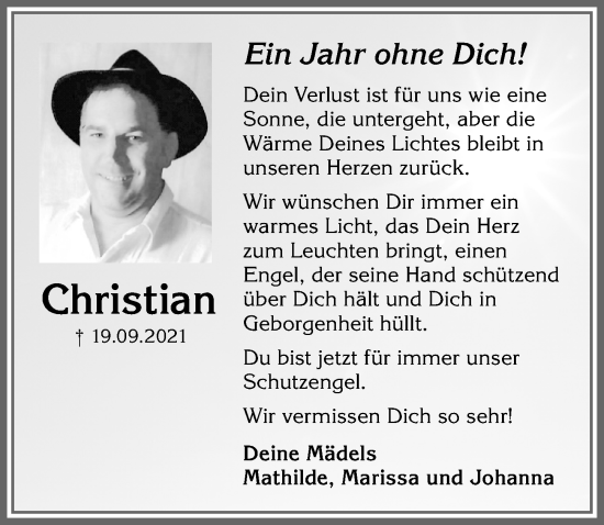 Traueranzeige von Christian ohne Dich von Allgäuer Zeitung, Kaufbeuren/Buchloe