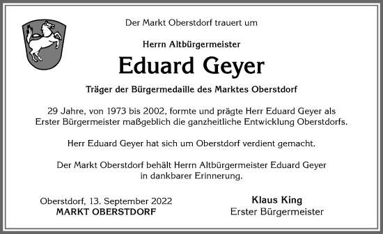 Traueranzeige von Edi Geyer von Allgäuer Anzeigeblatt