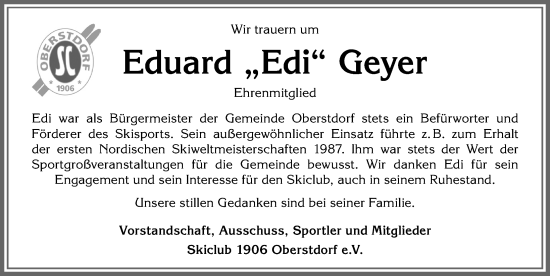 Traueranzeige von Edi Geyer von Allgäuer Anzeigeblatt