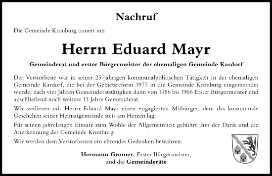 Traueranzeige von Eduard Mayr von Memminger Zeitung