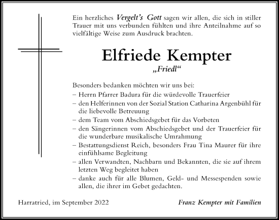 Traueranzeige von Elfriede Kempter von Der Westallgäuer