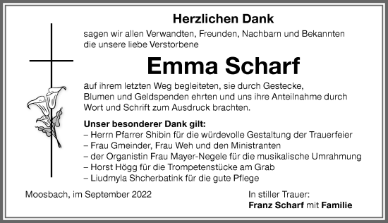 Traueranzeige von Emma Scharf von Memminger Zeitung