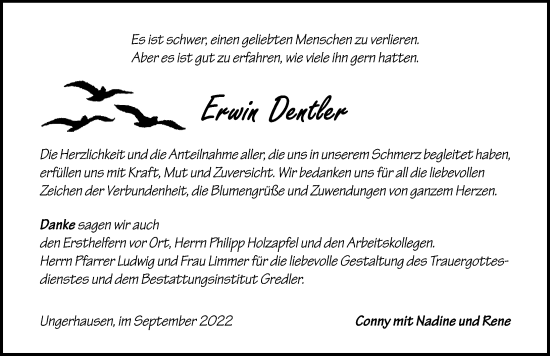 Traueranzeige von Erwin Dentler von Memminger Zeitung