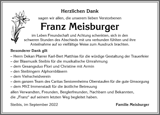 Traueranzeige von Franz Meisburger von Allgäuer Anzeigeblatt
