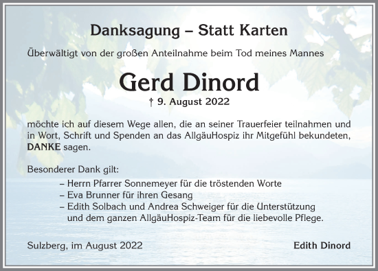 Traueranzeige von Gerd Dinord von Allgäuer Zeitung,Kempten