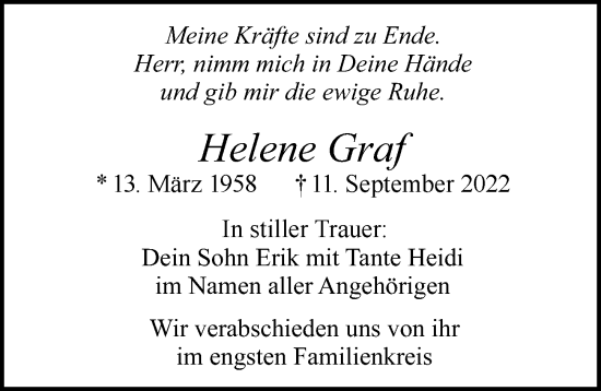 Traueranzeige von Helene Graf von Allgäuer Zeitung, Marktoberdorf