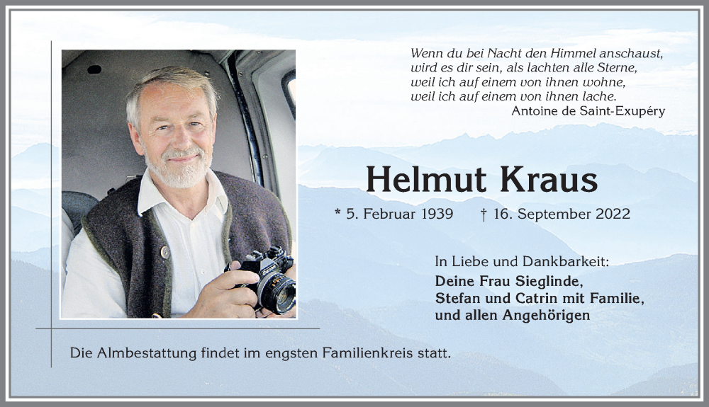  Traueranzeige für Helmut Kraus vom 24.09.2022 aus Allgäuer Anzeigeblatt