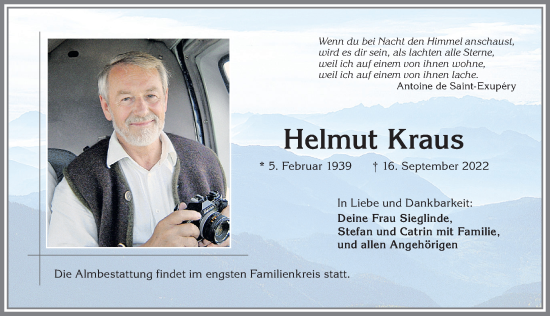 Traueranzeige von Helmut Kraus von Allgäuer Anzeigeblatt
