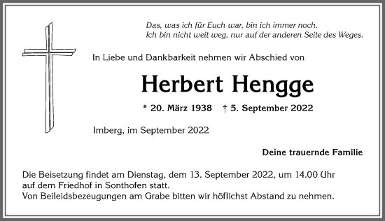 Traueranzeige von Herbert Hengge von Allgäuer Anzeigeblatt